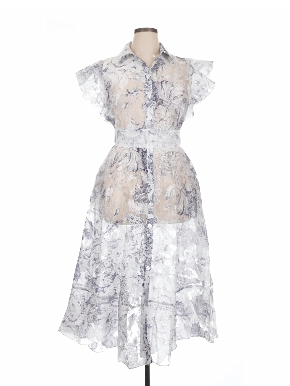 New York & Company White and Gray Floral Lace Midi Dress
